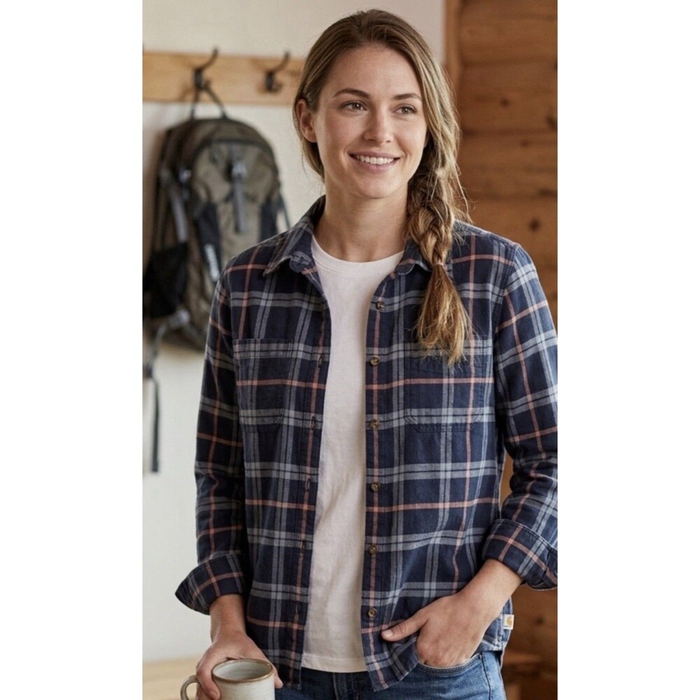 Carhartt Flannel Shirt Blue Plaid Long Sleeve Button Up Rugged Flex XL
